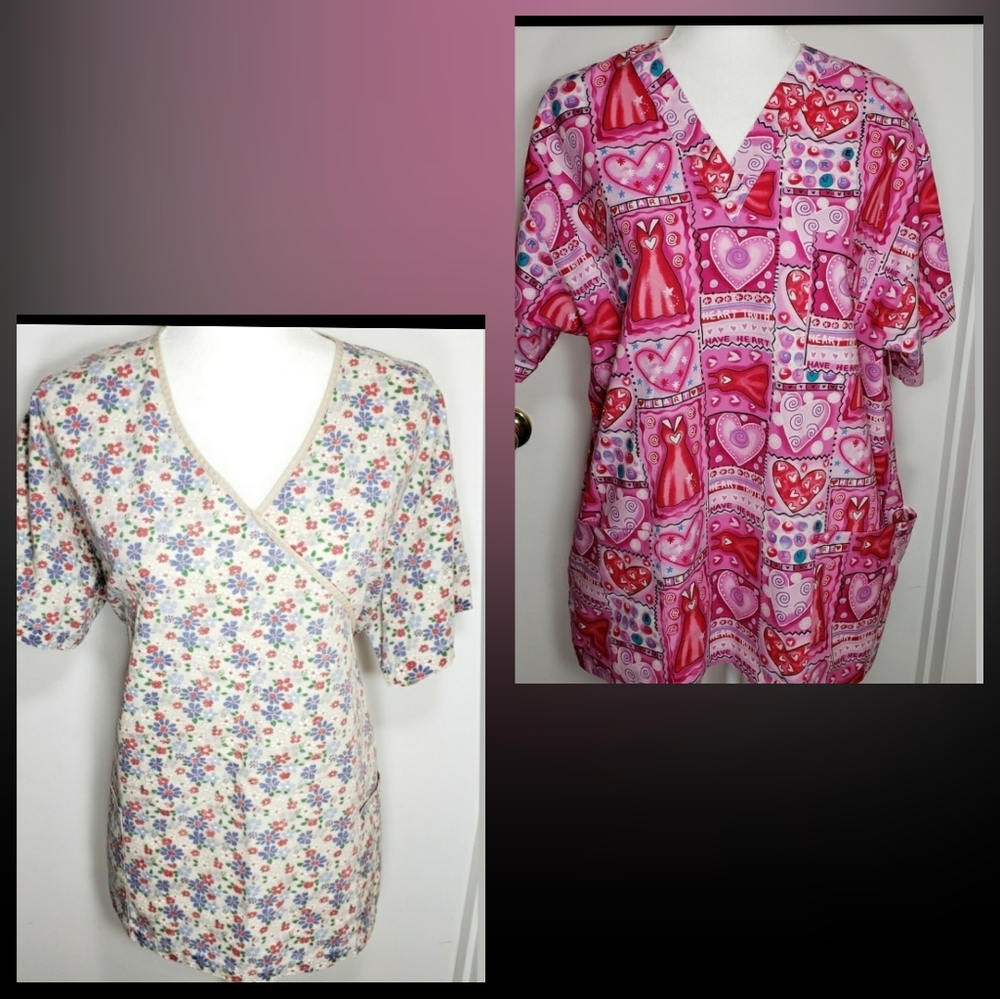 Lot of 2Heart Health, Red Dress & Flowers Scrubs